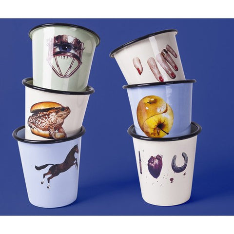 Set. 6 bicchiere in metallo smaltato 'toiletpaper'